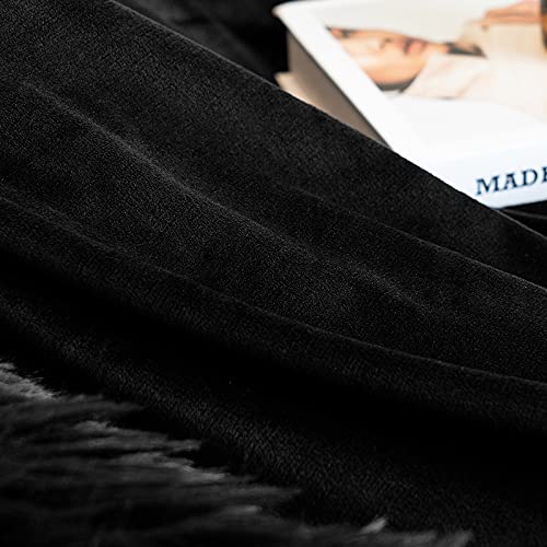 Joniyear Extra Large Decorative Fluffy Faux Fur Blanket Queen Size 80" X 90", Soft Luxury Lightweight Furry Blanket,Solid Cozy Shaggy Plush Fuzzy Blankets For Bed Couch,Thick Warm Winter Blanket,Black #TOP4