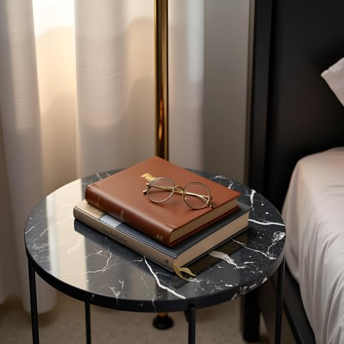 Real Natural Marble Top Metal Round Side End Table, Modern Lightweiht Bedside Small Coffee Table for Living Room Bedroom Small Space Black… Real Natural Marble Top Metal Round Side End Table, Modern Lightweiht Bedside Small Coffee Table for Living Room Bedroom Small Space Black…