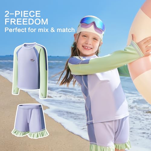 Image of KOCOTREE Toddler UPF 50+ Swimsuit Set - 2PC Long Sleeve Rash Guard & Shorts, Water-Activated Color Change UV Protection