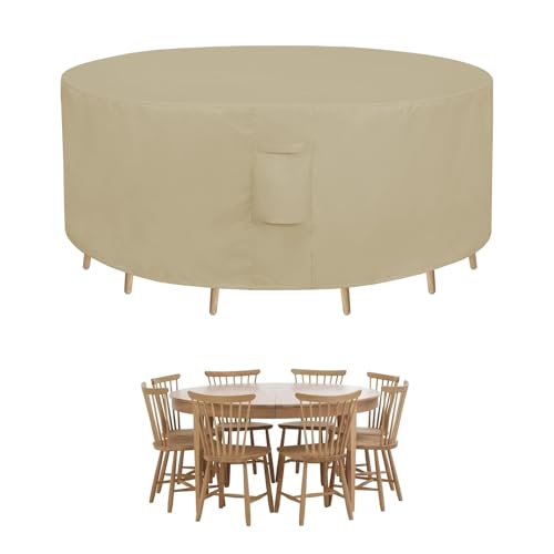 Easy-Going Round Patio Furniture Cover Waterproof Outdoor Dining Table and Chair Cover Anti-UV Outside Sectional Sofa Set Covers (62"DIA x 28"H, Black) Black 62"DIA x 28"H