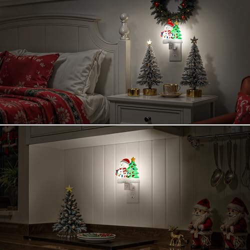 Image of Briignite Snowman Christmas Tree Night Light, 5000K Night Lights Plug into Wall, Christmas Tree Cute Night Light for Kids, Plug in Nightlight with 360 Rotatable for Christmas Decor Party