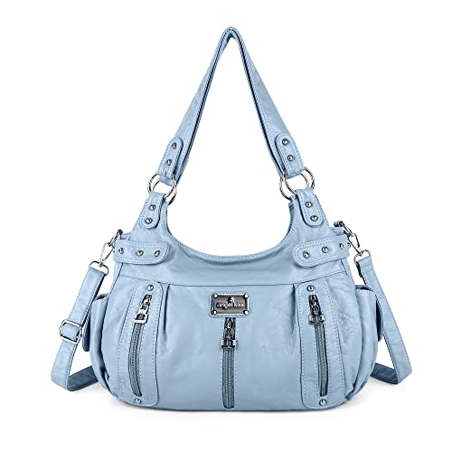 Angelkiss Large Purses and Handbags for Women Washed Faux Leather Crossbody Hobo Satchel Shoulder Handbag Tote Purse (301Sky Blue)