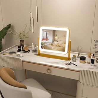 FENNIO - Vanity Mirror with Lights, 14"x12" Makeup Mirror with Lights, Lighted Vanity Mirror, Smart Touch with 3 Color Lighting, Dimmable for Table Top