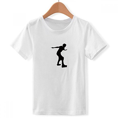 T-shirt patinage noir silhouette col rond pour garçon en coton blanc taille M