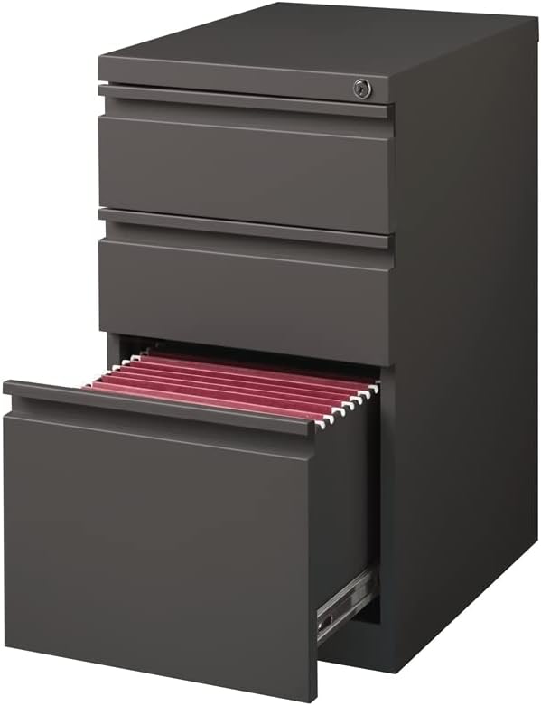 Miniatura 4 de Pemberly Row Archivador móvil de metal moderno de 27.75 pulgadas de alto x 15.00 pulgadas de ancho con 3 cajones en tono medio con cerradura incluida