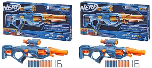 Image of Nerf Elite 2.0 Eaglepoint RD-8 Foam Dart Blaster, 8-Dart Drum, Detachable Scope and Barrel, 16 Darts, Bolt Action, Multicolor (Pack of 2)