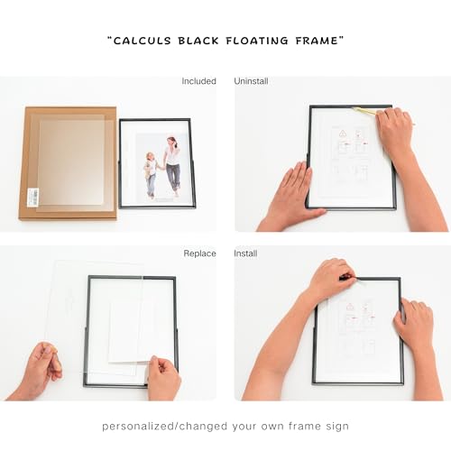 Image of Calculs Photo Guest Book Sign, 10x12 Black Floating Picture Frame | Double glass metal frame, fits 8x10 insert, photo guest book station, reusable tabletop frame for signs and photos