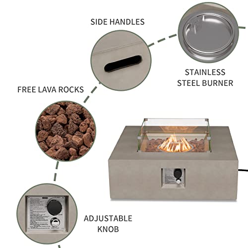 Cosiest Square Outdoor Sandstone Propane Fire Pit W Wind Guard, 50,000 Btu Stainless Steel Burner, 35-Inch, Free Lava Rocks And Rain Cover, Tank Outside, Metal Lid (Gray) #TOP2