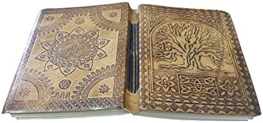 M & N Designs Handcrafted Tree of Life Embossed Leather Journal Leather Notebook Diary 7x5 Blank Pages Tanned Color