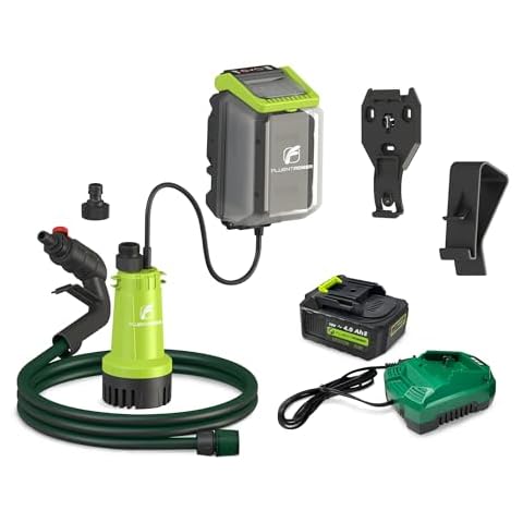 FLUENTPOWER Cordless Utility Water Pump with 18V 4.0Ah Battery, 90W Portable Transfer Submersible Pump 530GPH 2 Bar, for Rain Barrel Water Butt Tank Garden Pond Pool w/ 8.2ft Cord Cover