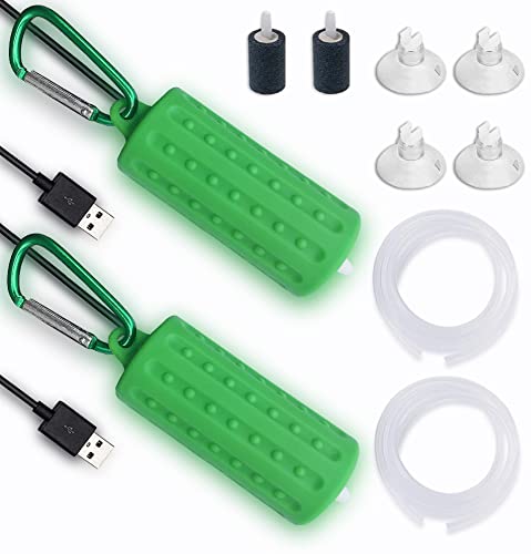 2 PCS USB Air Pump Aquarium Ultra Quiet Oxygen Pump for Fish Tank with Hanging Buckle (Green - 2PCS)