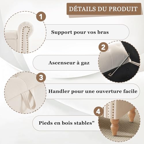 Banc Coffre Rangement Lin Beige Grand, ZFFM4341 Ckaff