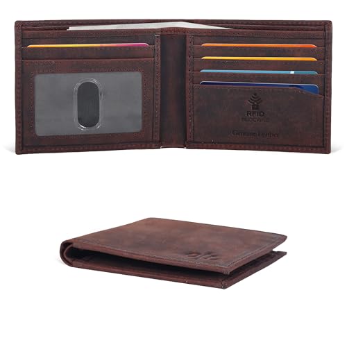Slim Leather Wallet for Men - RFID Wallets 6 Credit Card Holder Ultra Thin Gift for Mens, Front Pocket Minimalist Design (Brown Hunter)