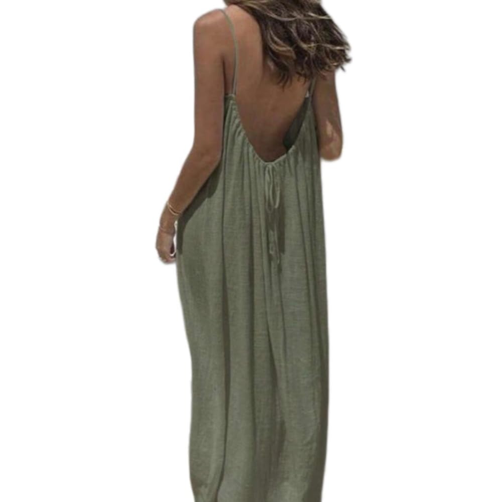 Blue Jolie La Robe Nuance - La Caline Robe d'été pour Femme, Bretelles Spaghetti, Dos Ouvert, Longue et Fluide, sans Manches, Couleur Unie