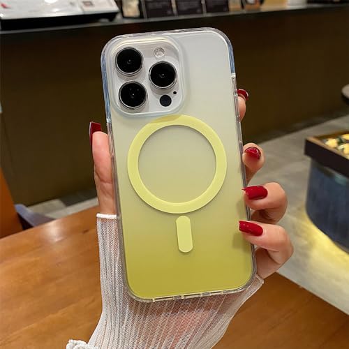 Coque rigide magnétique iPhone 15 Pro, étui mat dégradé de couleur Jaune JB