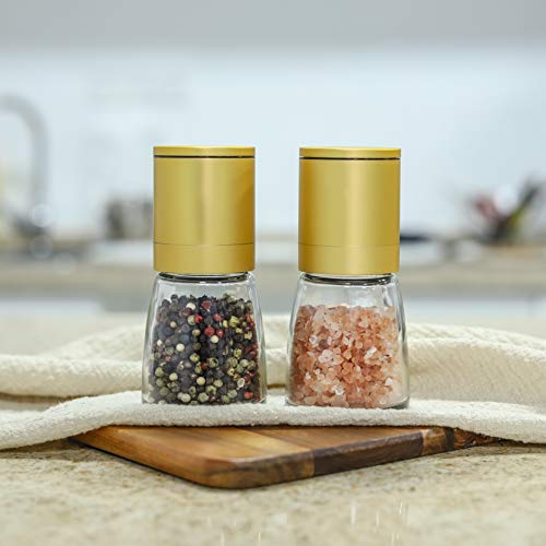 Vucchini Pepper Salt Grinder Mill - Adjustable Coarseness Ceramic Spice Grinder Shaker - Refillable Pepper Grinders For Home Kitchen Gifts (Golden) #TOP6