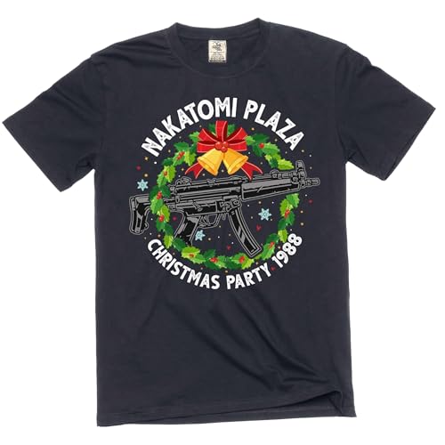 Silk Road Tees Mens Nakatomi Plaza T-Shirt Christmas Party 1988 Tee Popular Culture Tshirt (5X-Large Black)