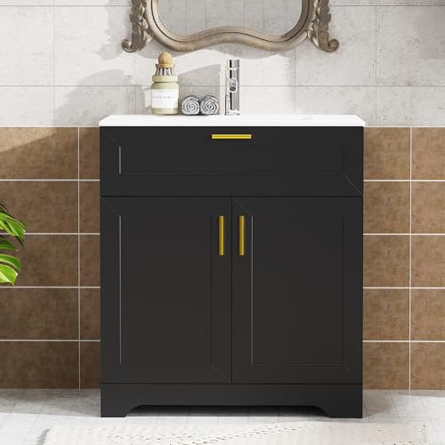 YOCONYO 30 inch Bathroom Vanity with Ceramic Sink, Bathroom Sink