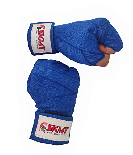 Image of SKMT Never Lose Until You Win Hand Wraps, Hand Wraps for Boxing, Boxing Hand Wrap /Punching Hand Wraps Length 180 inch (Blue)