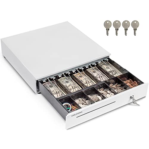 Cash Register Drawer For Point Of Sale (Pos) System With Removable Coin Tray, 5 Bill/6 Coin, 24V, Rj11/Rj12 Key-Lock, Media Slot, White #TOP10