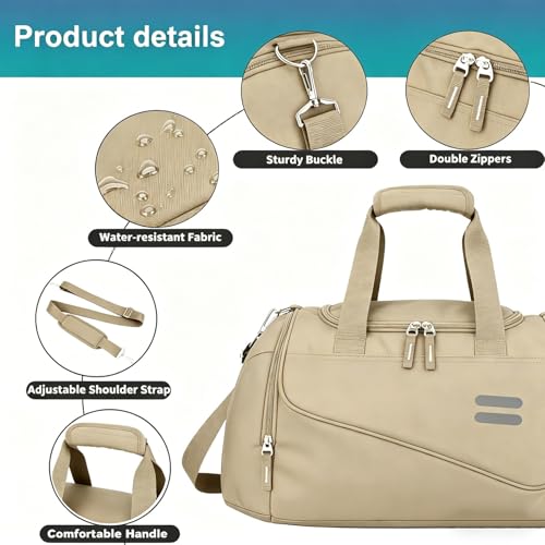 Image of Gym Bag for Men & Women - 30L Duffel Bag with Shoe Compartment, Weekender Water Resistant Duffle Bag for Travel, Sports, Fitness & Workouts, Khaki