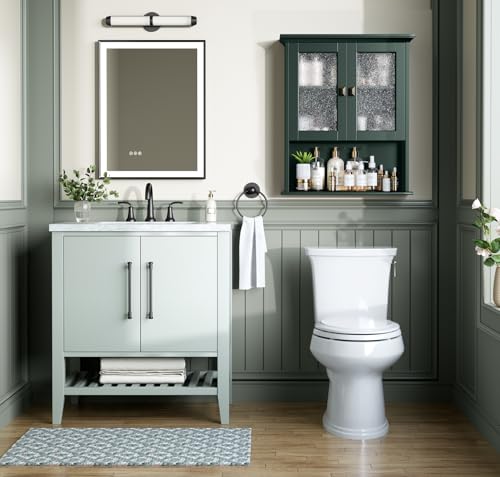 Botiquín de Pared para Baño, Armario de Almacenamiento con Puerta de Vidrio Templado, Organizador de Pared sobre Inodoro (Verde Bosque) miniatura 4