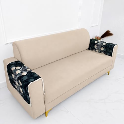 Image of Homerz Premium 'Luxe Series' Sofa Cover | Holland Velvet Fabric | Smooth Finish | Anti-Slip Fleece Backing Couch Protector (Terrace Vein, 2 pc Armrest, Armrest)