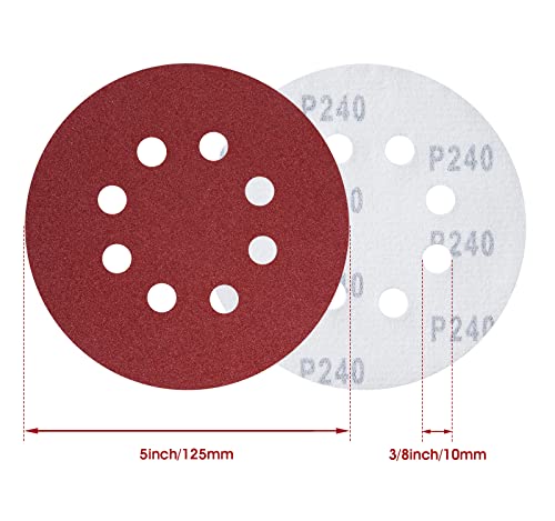 image for S SATC 150PCS 5 Inch 8 Holes Dustless Hook and Loop Sanding Discs, 240