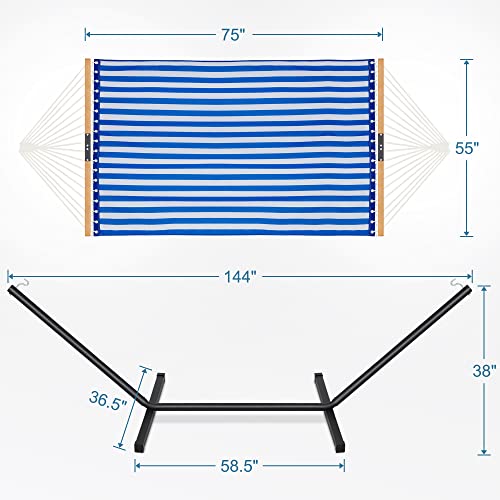 Homgava Two Person Hammock with Stand for Outside, Blue White by Homgava - Image 3