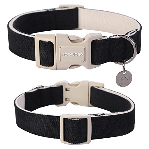 DOGWONG-Cotton-Hemp-Dog-Collar-Heavy-Duty-Black-Dog-Collar-Adjustable-Soft-Natural-Fabric-Pet-Cute-Wedding-Puppy-Necklace-for-Small-Medium-Large-Dogs