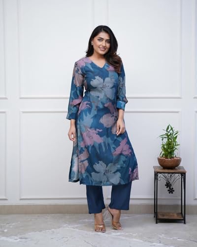 Image of ANNI Designer Women's Chanderi Straight Printed 2Pc Kurta Set