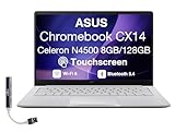 ASUS Chromebook CX14 14.0' FHD Touchscreen Display (Intel Celeron N4500, 8GB RAM, 128GB eMMC SSD, Wi-Fi 6, BT 5.4, HD Webcam, Dockztorm USB HUB, Chrome OS) - Ideal for Everyday Value Use (Renewed)