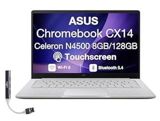 ASUS Chromebook CX14 14.0" FHD Touchscreen Display (Intel Celeron N4500, 8GB RAM, 128GB eMMC SSD, Wi-Fi 6, BT 5.4, HD Webcam, Dockztorm USB HUB, Chrome OS) - Ideal for Everyday Value Use (Renewed)