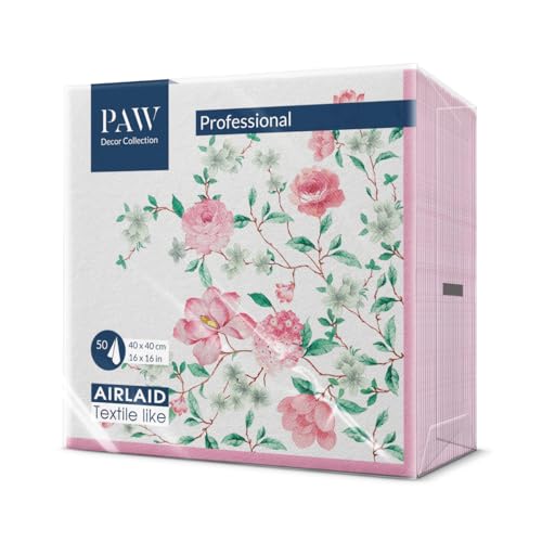 PAW - Guardanapos de papel Airlaid (40 x 40 cm) I 50 peças I guardanapos de tecido I ideal para casamentos, batizos, comunhões, aniversário I decoração de mesa I semelhante ao tecido I temporada rosa