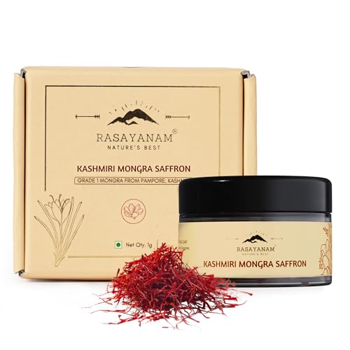 Rasayanam Pure Original Kashmiri Saffron/Kesar/Kumkuma Puvvu (1gm) | Certified highest Grade-A Keshar | Saffron for pregnant women, Pooja rituals & Food aroma