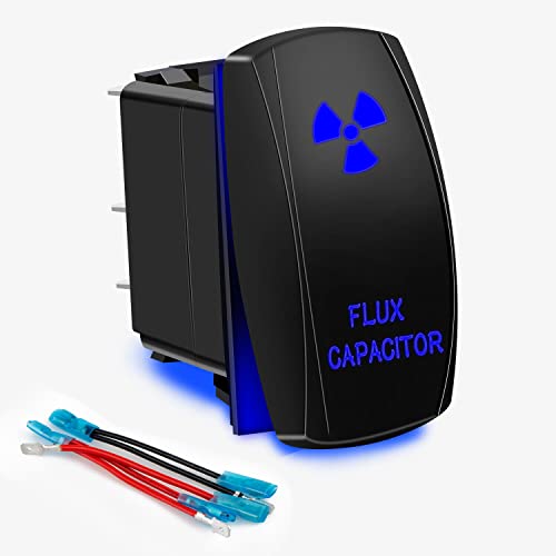 FABOOD F Waterproof 5 Pin Flux Capacitor Rocker Switch SPST ON/Off Two LED Backlit Blue Light 20A 12V for Auto Automotive Motorcycle Truck Boat Marine Off-Road Replace Kit (with Jumper Wire)