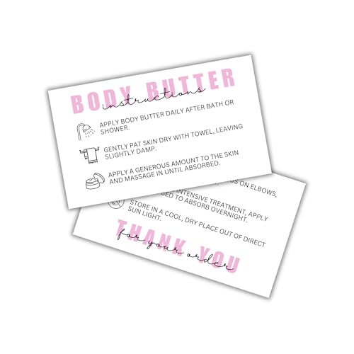 Body Butter Care Instruction Cards | 50 pk 2x3.5” Client Packaging Bulk Jar Ingredient Warning Label Stickers Container Stick