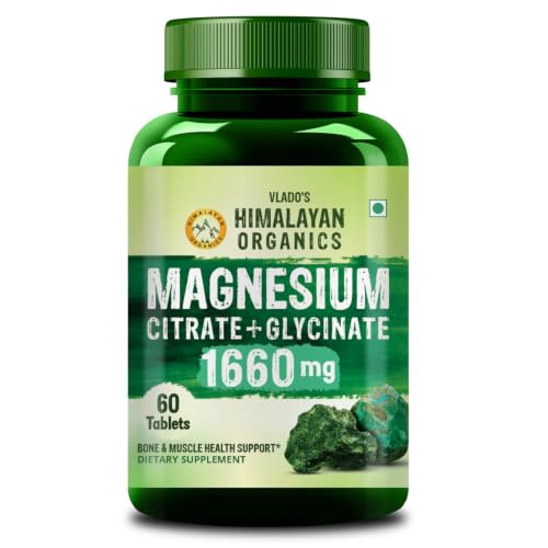 Image of Vlado's Himalayan Organics Magnesium Citrate + Glycinate + Oxide Complex 1660 mg - Triple Magnesium Complex Supplement For Men And Women I Clinically Proven tablets For Sleep, Cramps, Recovery, Nerve & Muscle Function - 60 Vegetarian Tablets