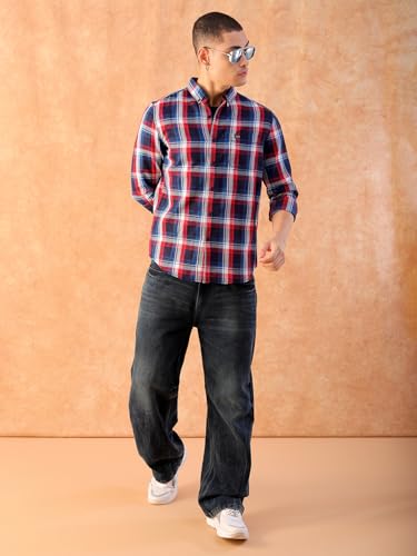 Image of The Indian Garage Co Men Slim Fit Checkered Full Sleeves Cutaway Collar Casual Shirt