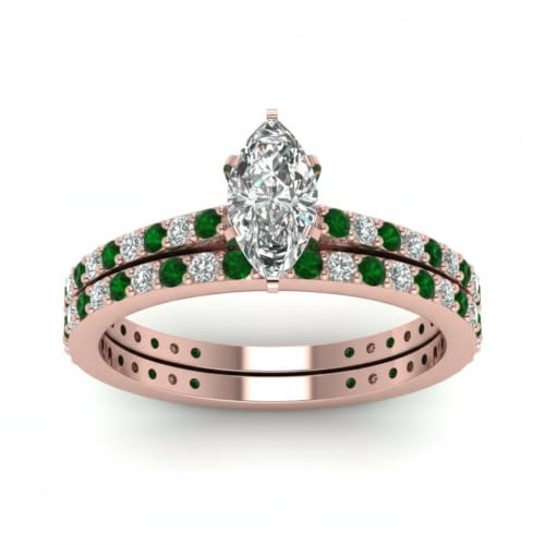Image of 55Carat Choose Your Gemstone Marquise Shape 14k Rose Gold Plated Classic Delicate Diamond CZ Handmade Fashion Jewelry Party Wear Daily Wear Ornament Gifts for Wife Wedding Ring Sets : US Size 4 to 12