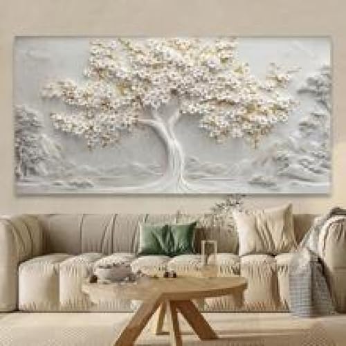 Tableau montagne fleurs blanches style chinois 40x80cm art mural salon - 3