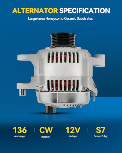 Image of PHILTOP New 13742N Alternator Compatible for 1997-1999 Dodge Ram 1500 | 136A Alternator for 1997-1999 1500, 1997-1998 Dakota, 2500, Grand Cherokee, Ram 3500, B1500, B2500, B3500, Durango