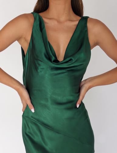Image of KOUNAI Satin Backless Formal Maxi Dresses for Women Wedding Guest | Silk,Cowl Neck,Drape Neck,Open Back,Sleeveless,Tie Back,Elegant,Cocktail,Bridesmaid,Beach,Vacation,Party,Graduation,Midi