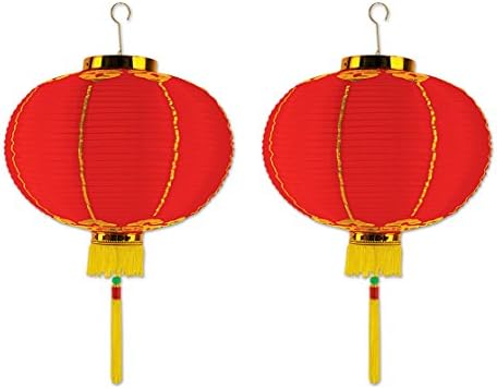 Beistle 2 Piece Ornamental Chinese Fabric Good Luck Wishing Lantern with Tassel Asian Theme Hanging Decoration New Year’s Eve Party Supplies, 12-Inch