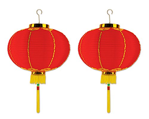 Beistle 2 Piece Ornamental Chinese Fabric Good Luck Wishing Lantern With Tassel Asian Theme Hanging Decoration New Year’s Eve Party Supplies, 12-Inch #TOP21