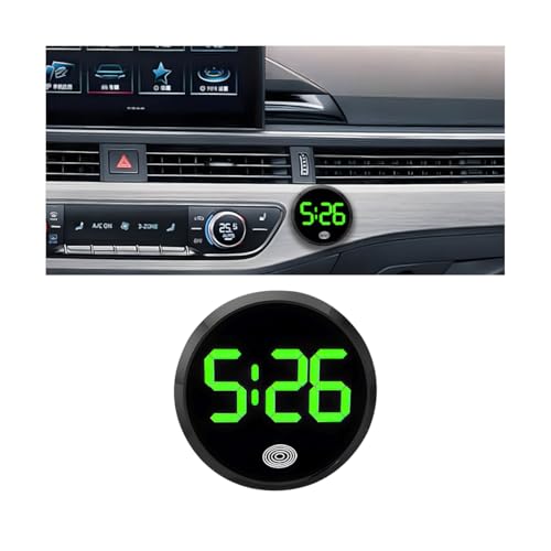 Ywdiml Car Dashboard Digital Clock, Stick On Luminous Small Vehicle Electronic Watch with LED Time Display, Touch Activated Round Automotive Clock, Universal for Sedan SUV Truck (Green)