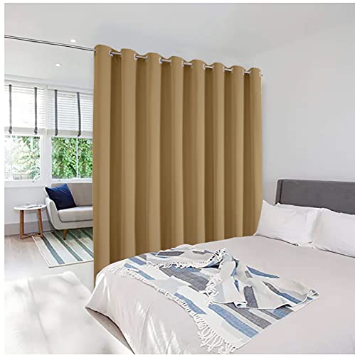 Chyhomenyc Satin 100% Blackout Curtain, Extra Wide Curtain Panel Wall Divider Curtain, Thermal Insulated Sound Blocking Room Darkening Fashion Grommet Window Curtain, 1 Panel, 104W X 96L, Gold #TOP1