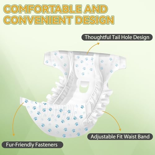 IMMCUTE Dog Diapers Female Small, 60 Count, Breathable & Adjustable Disposable Puppy Diapers, Super Absorbent Female Dog Diapers for Heat, Excitable Urination, Incontinence - Thumbnail 4