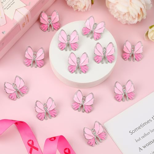 Image of 12PCS Pink Ribbon Butterfly Brooches, Breast Cancer Awareness Pins