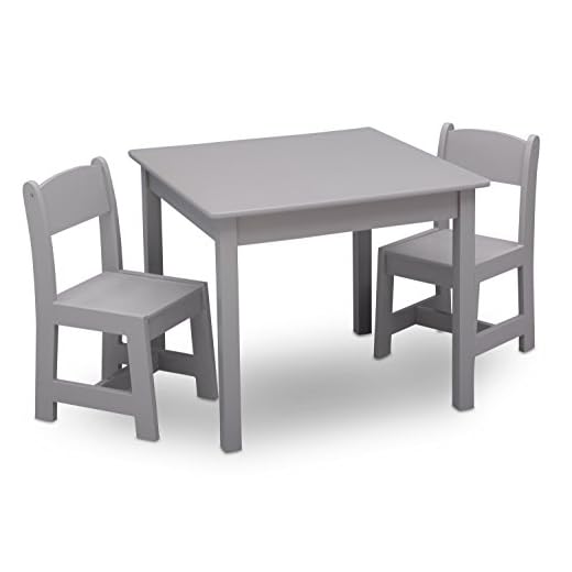 Delta Children MySize Kids Wood Table and Chair Set (2 Chairs Included) - Ideal for Arts & Crafts, Snack Time & More - Greenguard Gold Certified, Grey, 3 Piece Set